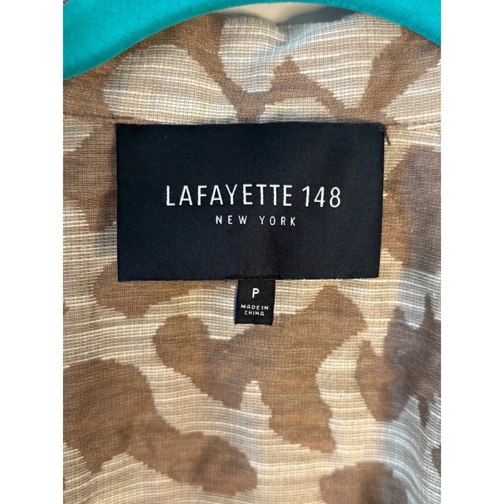 Lafayette 148 New York Tan Animal Print Hook Eye Jacket Petite P Cotton Blend